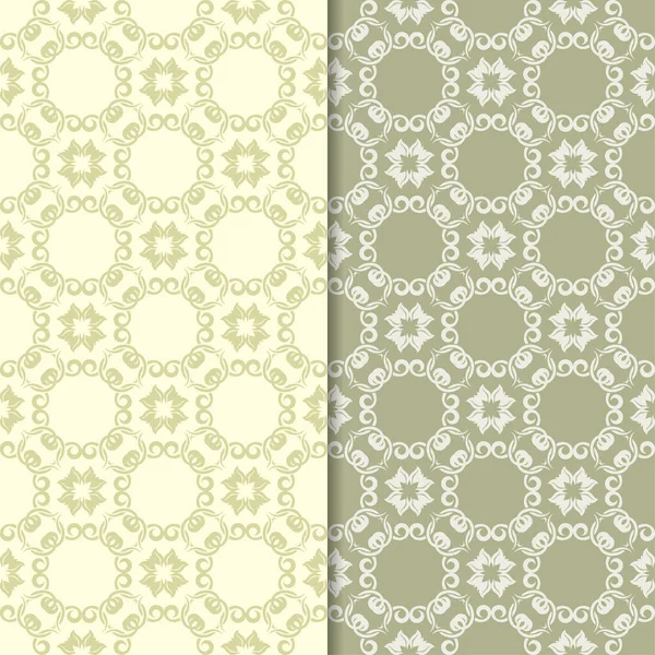 Zeytin yeşili ve bej çiçek arka planlar. Tekstil ve duvar kağıtları için dikişsiz desen seti