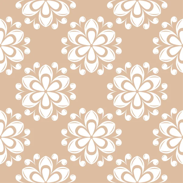 Bej renkli arka plan üzerinde beyaz çiçek süsleme. Tekstil ve duvar kağıtları için seamless modeli