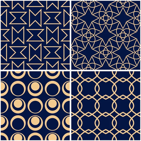 Geometrik desenler. Altın mavi sorunsuz arka planlar kümesi. Vektör çizim
