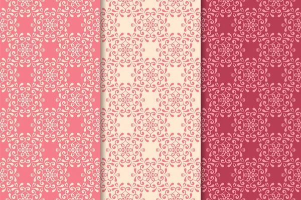 Kırmızı çiçekli süsler kümesi. Kiraz pembe dikey Dikişsiz desen. Duvar kağıdı arka plan