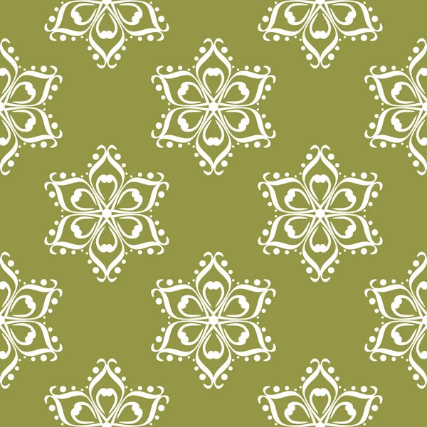 Zeytin yeşil zemin üzerine beyaz çiçekler. Tekstil ve duvar kağıtları için süs seamless modeli