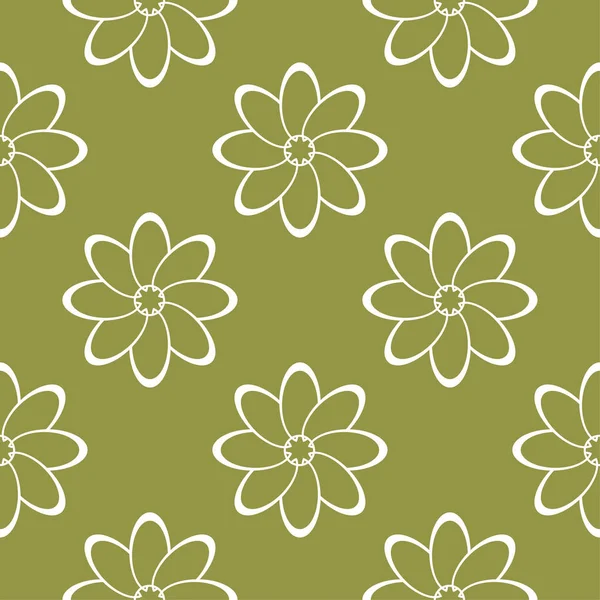 Zeytin yeşil zemin üzerine beyaz çiçek süsleme. Tekstil ve duvar kağıtları için seamless modeli