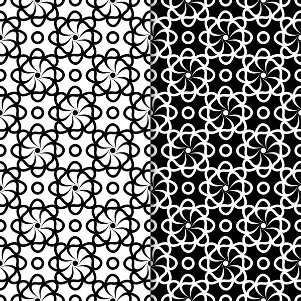 Siyah ve beyaz çiçek arka planlar. Tekstil ve duvar kağıtları için dikişsiz desen seti