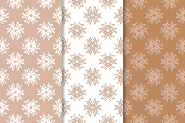 Kahverengi çiçek arka planlar. Tekstil ve duvar kağıtları için dikişsiz desen seti