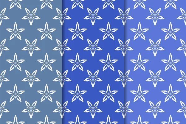 Ensemble Ornements Floraux Bleu Motifs Verticaux Sans Couture Fonds Écran — Image vectorielle