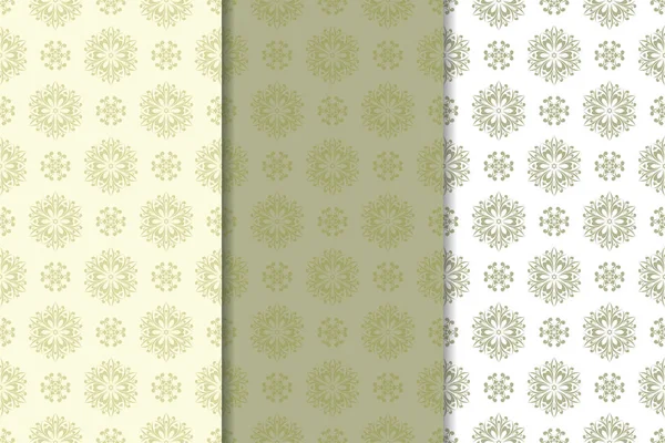 Zeytin yeşili çiçek arka planlar. Tekstil ve duvar kağıtları için dikişsiz desen seti