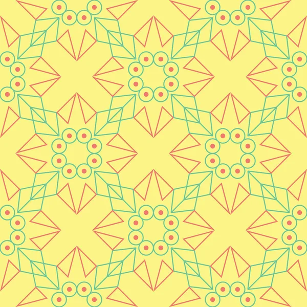 几何黄色无缝图案 色背景以粉红色和绿色设计为墙纸 纺织品和织品 — 图库矢量图片