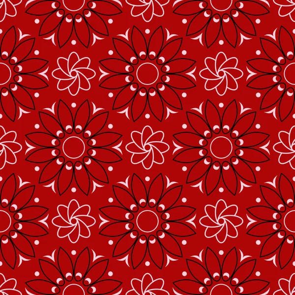 Florales Nahtloses Muster Schwarz Weißes Design Auf Rotem Hintergrund Für — Stockvektor