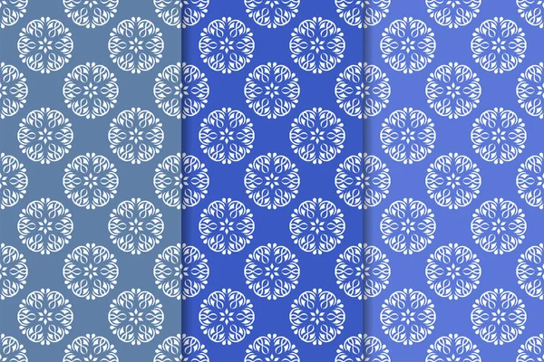 Adornos Florales Azules Conjunto Patrones Verticales Sin Costura Fondos Pantalla — Vector de stock