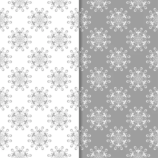 Beyaz ve gri çiçek arka planlar. Tekstil ve duvar kağıtları için dikişsiz desen seti