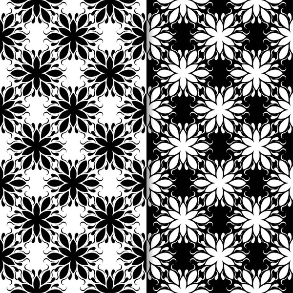 Siyah ve beyaz çiçek arka planlar. Tekstil ve duvar kağıtları için dikişsiz desen seti