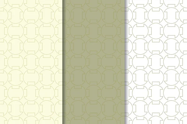Olijf Groen Wit Set Geometrische Naadloze Patronen Voor Web Textiel — Stockvector