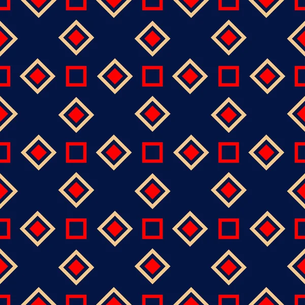 Geometrik mavi sorunsuz arka plan. Kırmızı ve bej renkli desen duvar kağıtları, Tekstil ve kumaş için