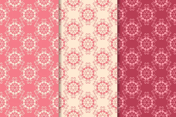 Kırmızı çiçekli süsler kümesi. Kiraz pembe dikey Dikişsiz desen. Duvar kağıdı arka plan