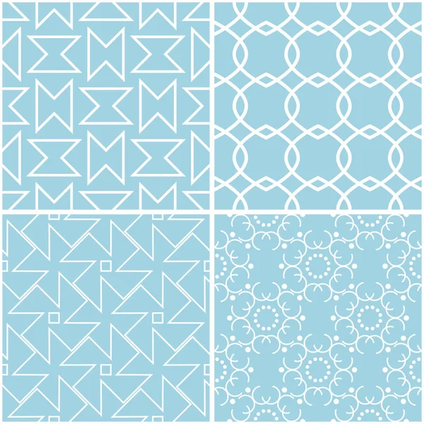Geometrik desenler. Mavi ve beyaz sorunsuz arka planlar kümesi. Vektör çizim
