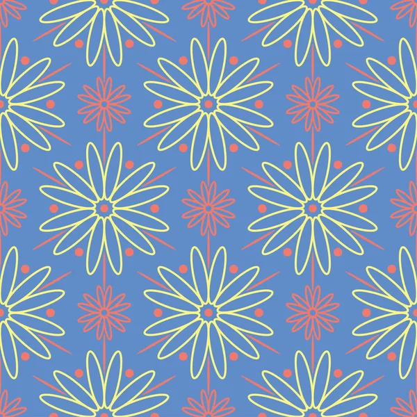 花蓝无缝图案 明亮的背景与色的花元素为墙纸 纺织品和织品 — 图库矢量图片