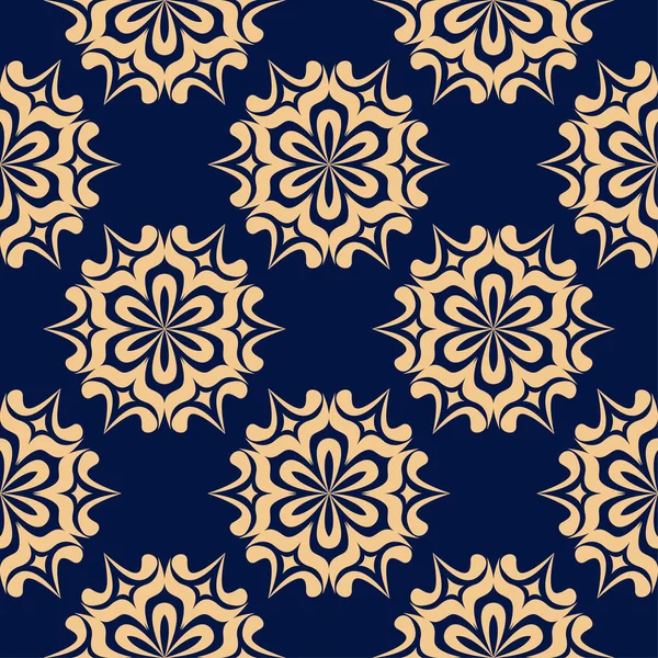 Mavi zemin üzerine altın çiçek. Tekstil ve duvar kağıtları için seamless modeli