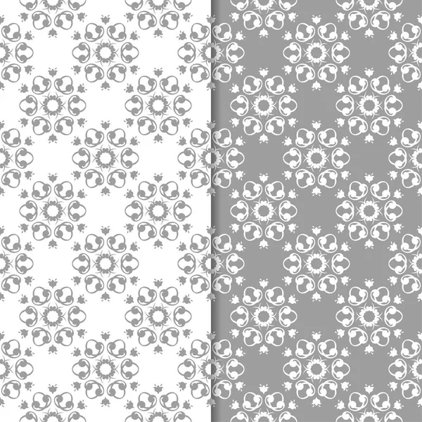 Beyaz ve gri çiçek arka planlar. Tekstil ve duvar kağıtları için dikişsiz desen seti