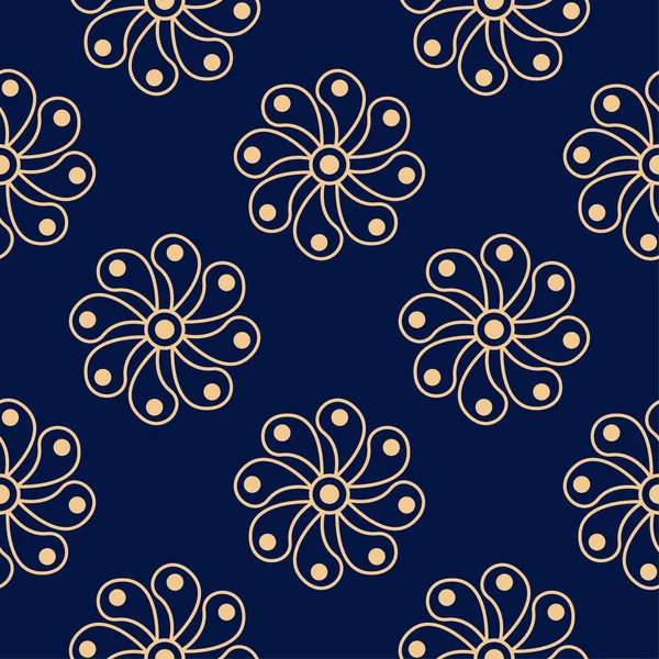 Zlaté Květinový Prvek Tmavě Modrém Pozadí Vzor Bezešvé Pro Textil — Stockový vektor