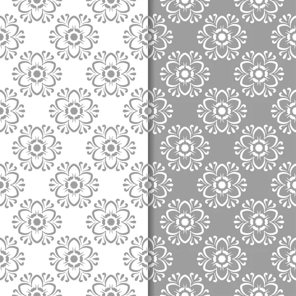 Beyaz ve gri çiçek süs tasarımlar. Tekstil ve duvar kağıtları için dikişsiz desen seti