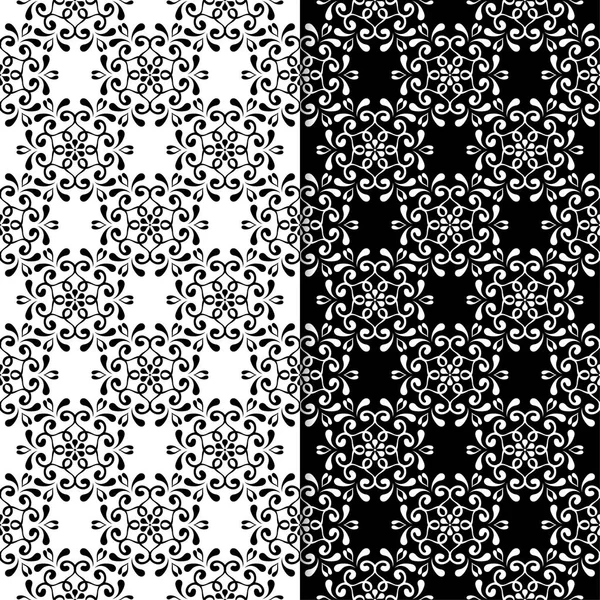 Siyah ve beyaz çiçek arka planlar. Tekstil ve duvar kağıtları için dikişsiz desen seti