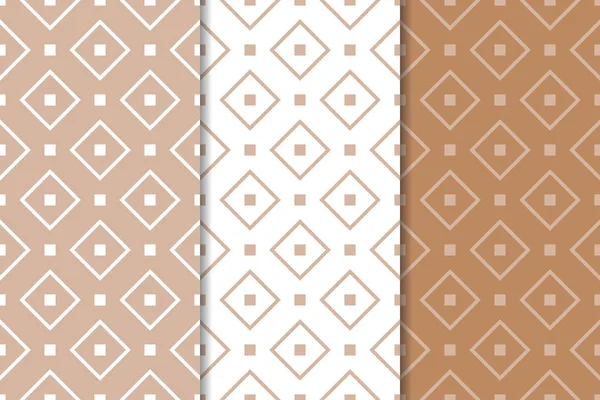 Ornements Géométriques Marron Blanc Ensemble Motifs Sans Couture Pour Toile — Image vectorielle