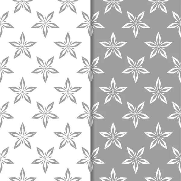 Beyaz ve gri çiçek arka planlar. Tekstil ve duvar kağıtları için dikişsiz desen seti
