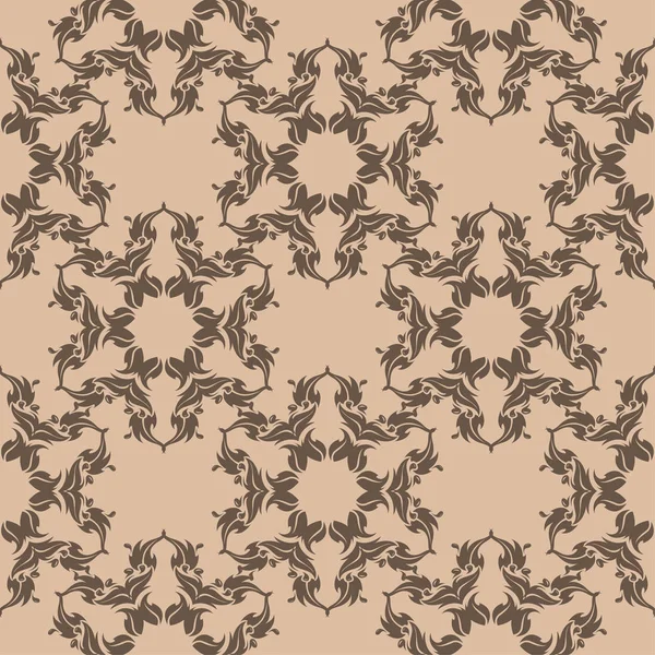 Bej renkli arka plan üzerinde kahverengi çiçek süsleme. Tekstil ve duvar kağıtları için seamless modeli