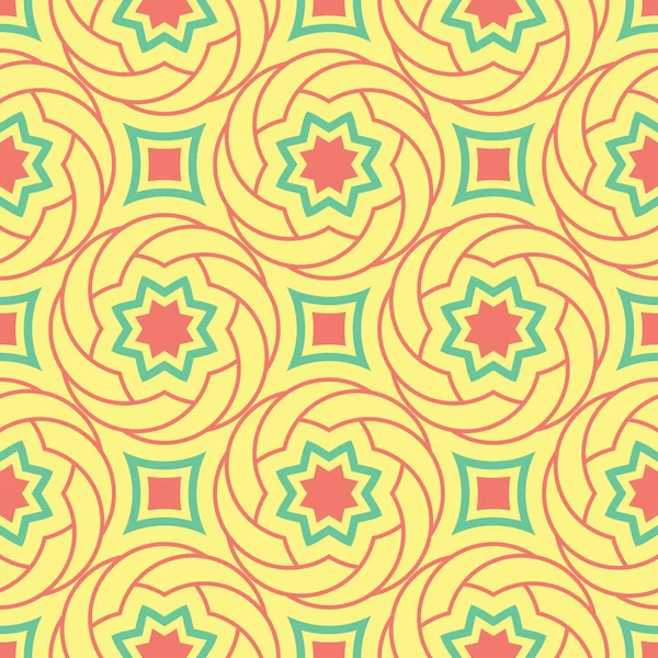 Geometrik şekilli elemanları ile sorunsuz arka plan. Parlak sarı arka plan duvar kağıtları, Tekstil ve kumaş için pembe ve yeşil tasarım ile