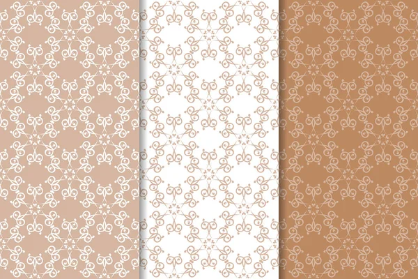 Kahverengi ve bej çiçek arka planlar kümesi. Tekstil ve duvar kağıtları için dikişsiz desen seti