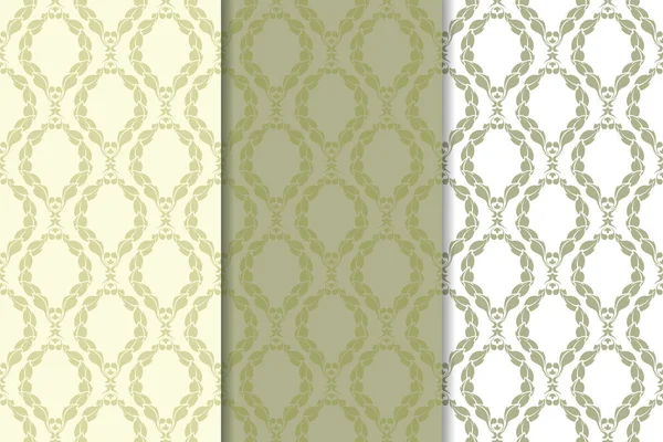 Zeytin yeşili çiçek desenleri. Tekstil ve duvar kağıtları için dikişsiz desen seti