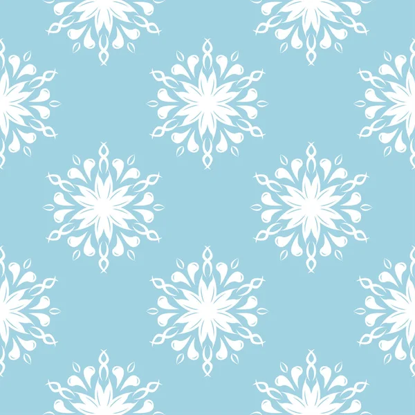 Mavi zemin üzerine beyaz çiçek süsleme. Tekstil ve duvar kağıtları için seamless modeli