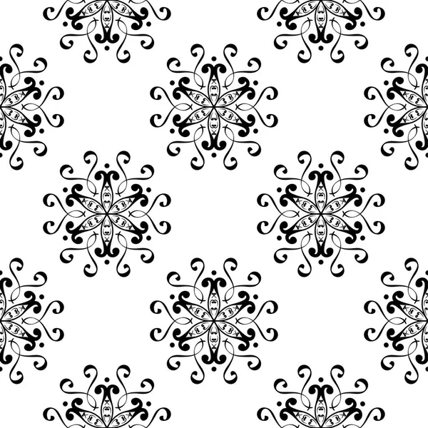 Adorno Floral Negro Sobre Fondo Blanco Patrón Sin Costuras Para — Vector de stock