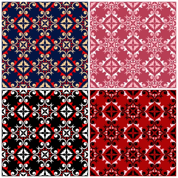 Набор Бесшовных Фонов Цветочными Узорами Обоев Текстиля Тканей — стоковый вектор