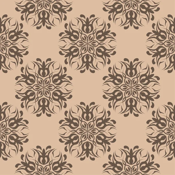 Bej renkli arka plan üzerinde kahverengi çiçek süsleme. Tekstil ve duvar kağıtları için seamless modeli
