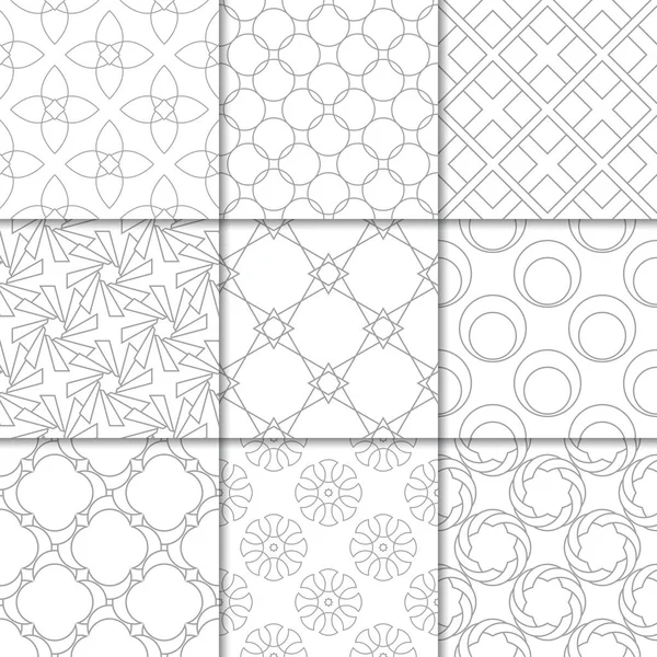 Light Gray Geometric Ornaments Collection Neutral Seamless Patterns Web Textile — Stock Vector