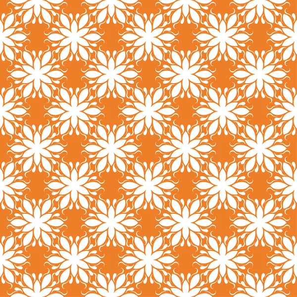 Turuncu zemin üzerine beyaz çiçek süsleme. Tekstil ve duvar kağıtları için seamless modeli