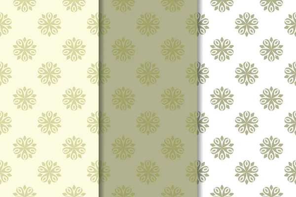 Zeytin yeşili çiçek arka planlar. Tekstil ve duvar kağıtları için dikişsiz desen seti