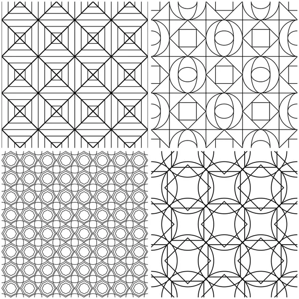 Geometrik desenler. Siyah beyaz tek renkli kesintisiz arka planlar kümesi. Vektör çizim