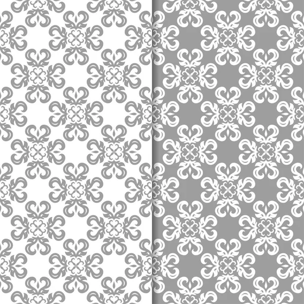 Weiße Und Graue Blütenornamente Nahtlose Hintergründe Für Textilien Und Tapeten — Stockvektor