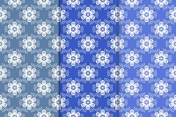 Conjunto Adornos Florales Patrones Azules Verticales Sin Costura Fondos Pantalla — Archivo Imágenes Vectoriales