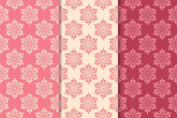 Kırmızı çiçekli süsler kümesi. Kiraz pembe dikey Dikişsiz desen. Duvar kağıdı arka plan