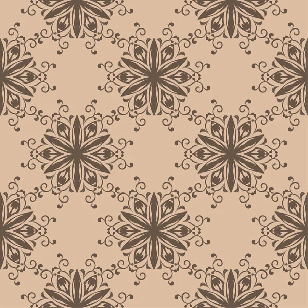 Kahverengi ve bej çiçekli süs. Tekstil ve duvar kağıtları için seamless modeli