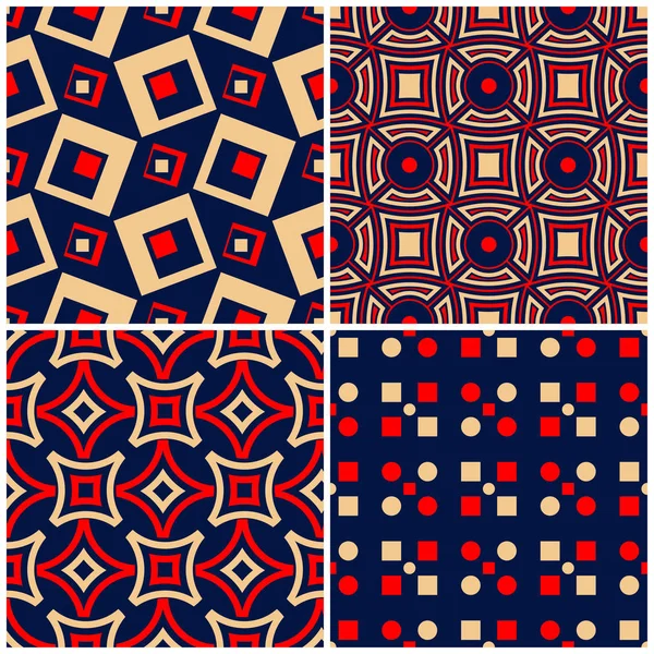 Sorunsuz arka planlar. Mavi klasik bej ve kırmızı duvar kağıtları, Tekstil ve kumaş için geometrik desenlerle ayarlar