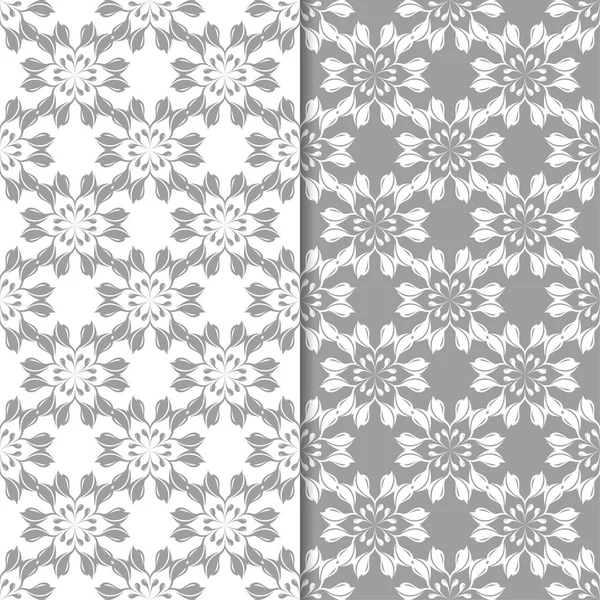 Beyaz ve gri arka plan çiçek kümesi. Tekstil ve duvar kağıtları için dikişsiz desen