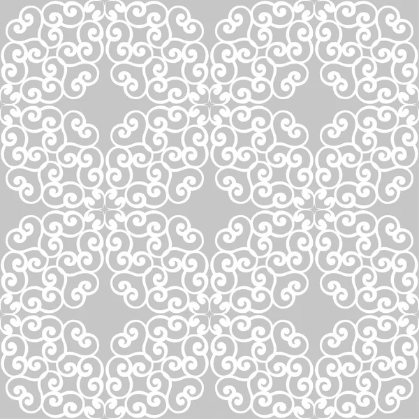 Szary Biały Kwiatowy Ornament Jednolity Wzór Włókienniczych Tapety — Wektor stockowy