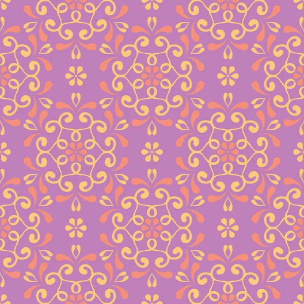 Menekşe çiçek sorunsuz arka plan. Duvar kağıtları, Tekstil ve kumaş için pembe ve sarı parlak desen