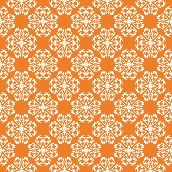 Turuncu zemin üzerine beyaz çiçek süsleme. Tekstil ve duvar kağıtları için seamless modeli