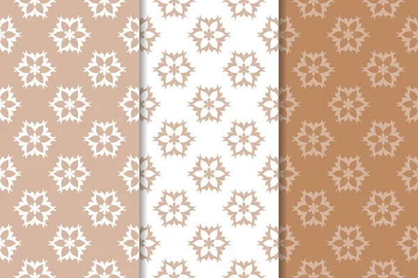 Çiçek süsler kümesi. Kahverengi, bej ve beyaz Dikişsiz desen Tekstil ve duvar kağıtları için