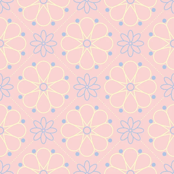 Pembe çiçek seamless modeli ile duvar kağıdı, Tekstil ve kumaş için ışık mavi ve sarı çiçek öğeleri